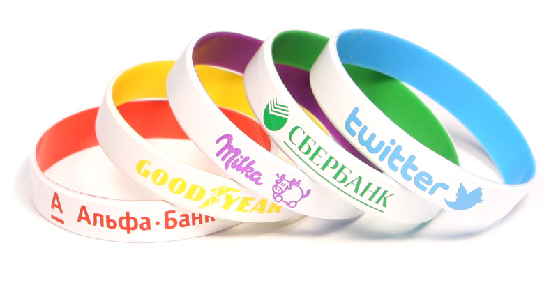 Силиконовые браслеты двухцветные c логотипом (круговая шелкография)